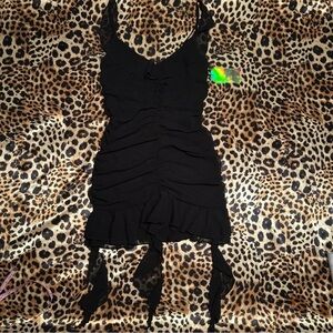NWT Y2K Justily Black Ruffled Mini Dress